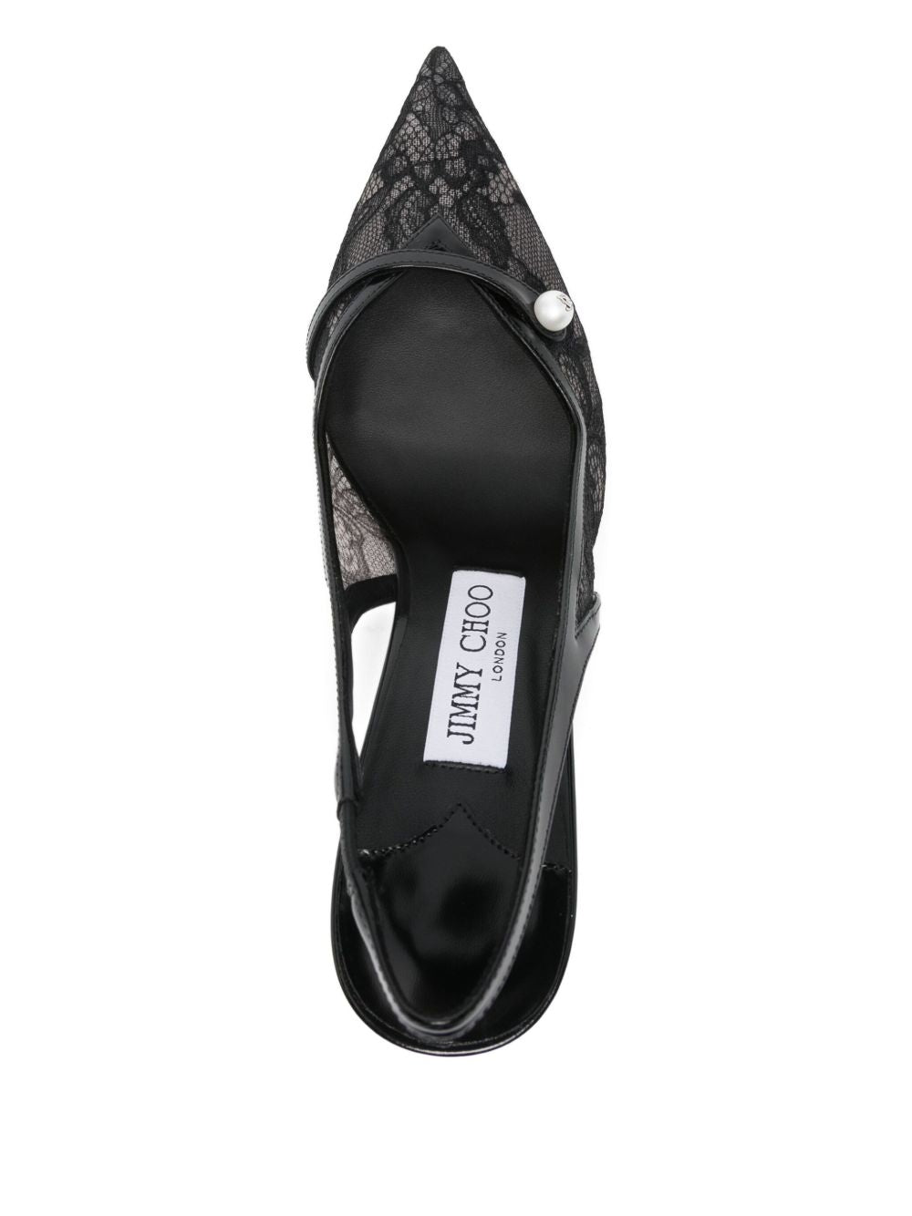 Jimmy Choo Amita Patent Leather Lace Slingback Pumps 85mm Black