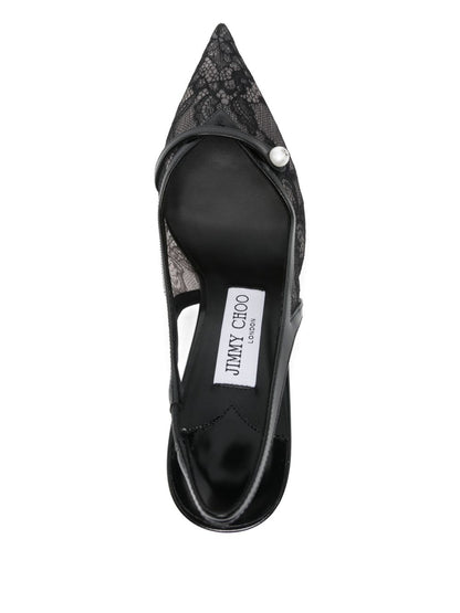 Jimmy Choo Amita Patent Leather Lace Slingback Pumps 85mm Black