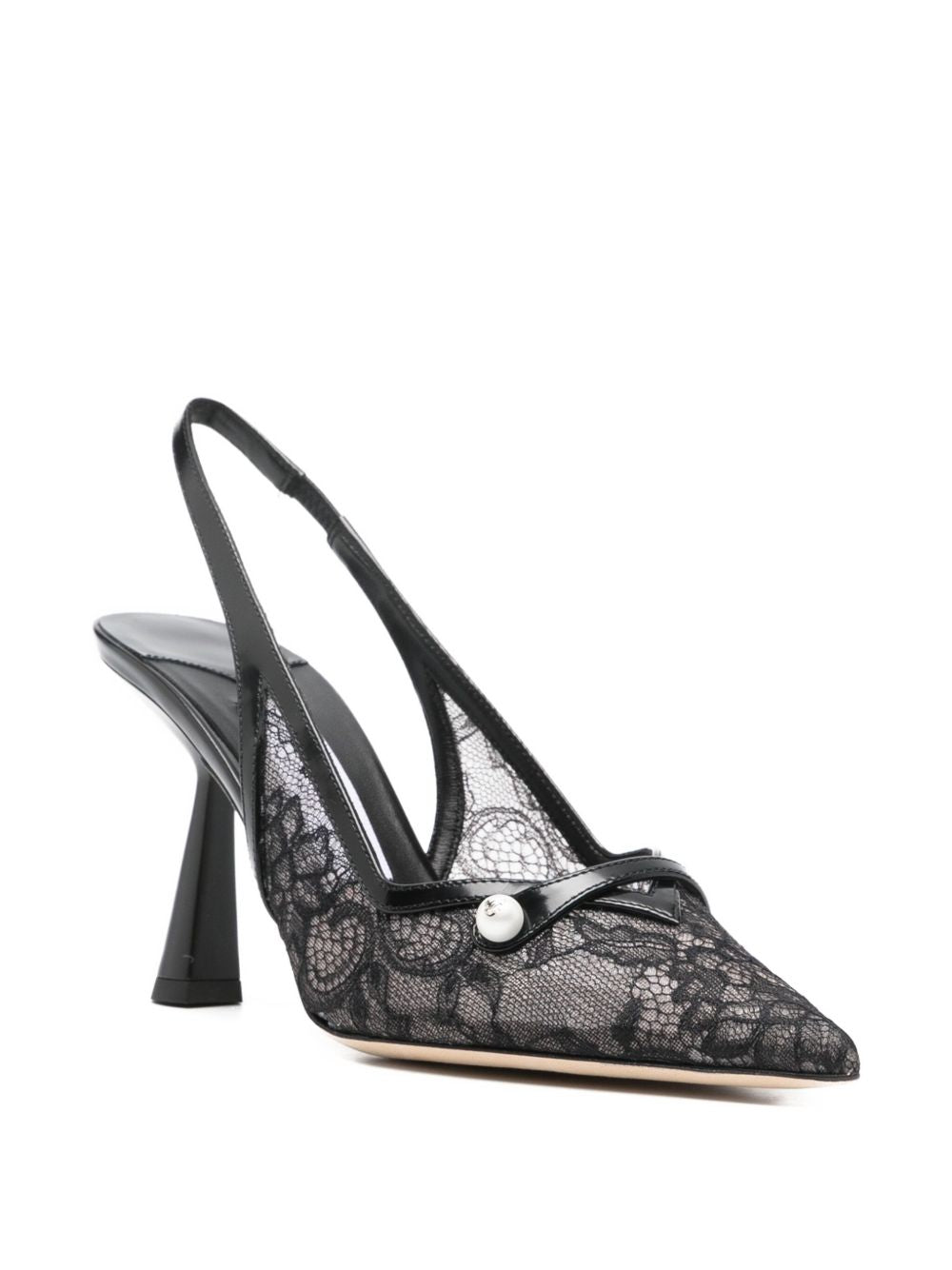 Jimmy Choo Amita Patent Leather Lace Slingback Pumps 85mm Black