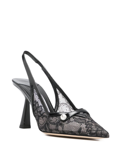 Jimmy Choo Amita Patent Leather Lace Slingback Pumps 85mm Black