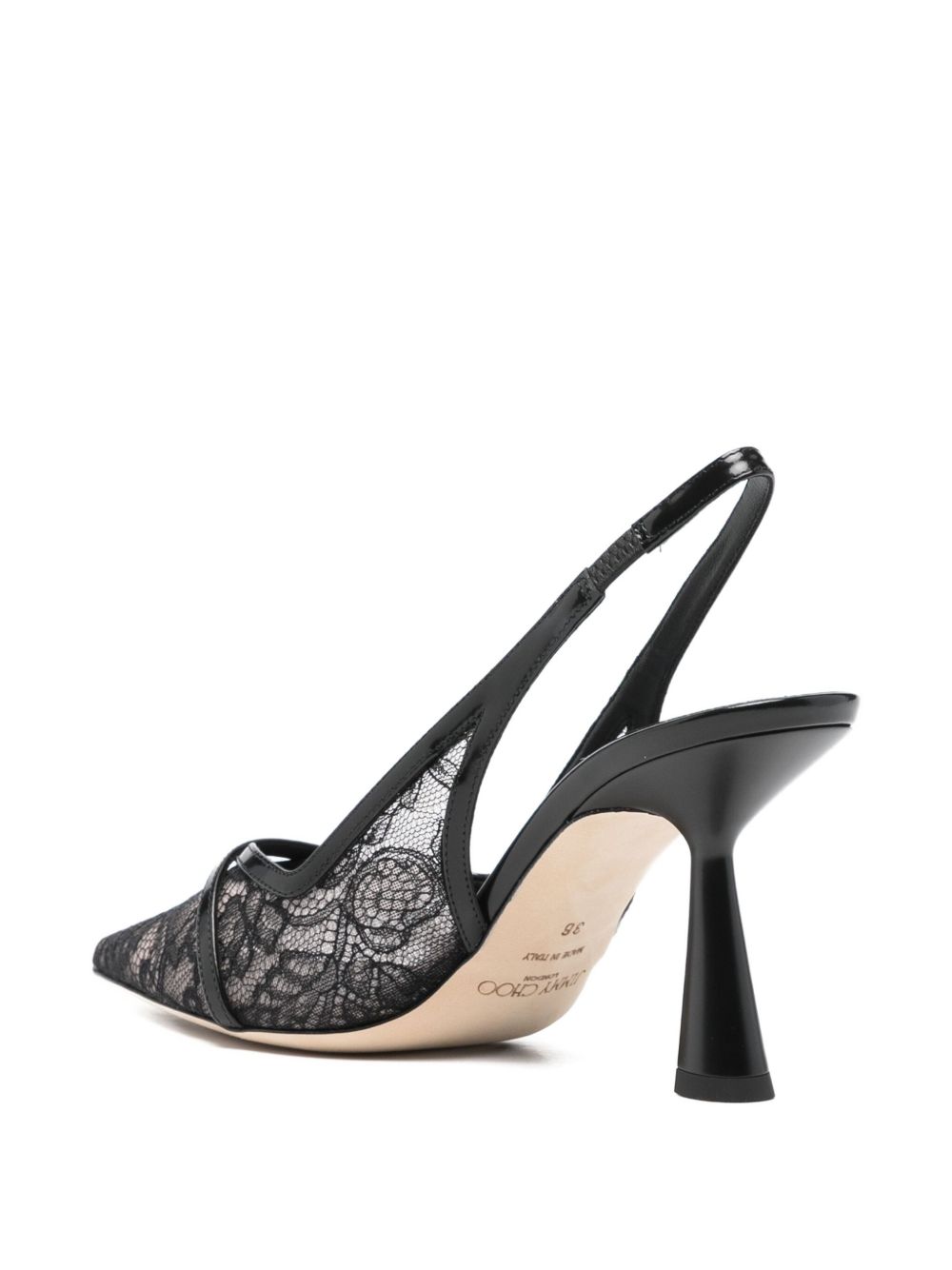 Jimmy Choo Amita Patent Leather Lace Slingback Pumps 85mm Black