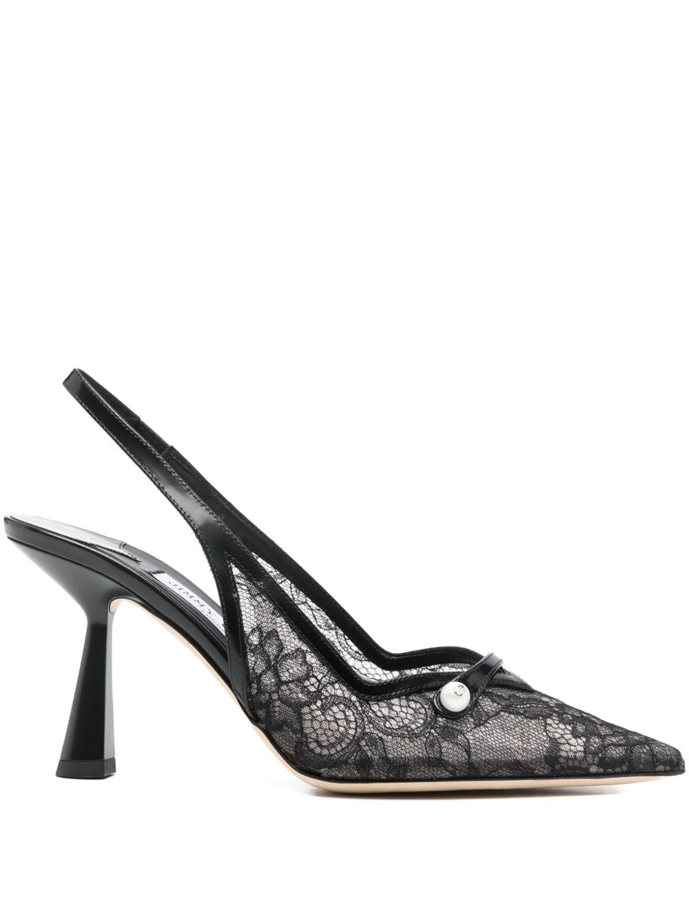 Jimmy Choo Amita Patent Leather Lace Slingback Pumps 85mm Black
