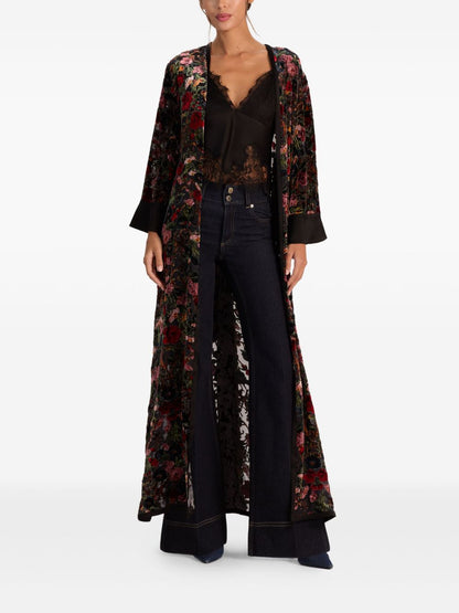 Alice + Olivia Floral Print Belted Long Sleeve Dress Black