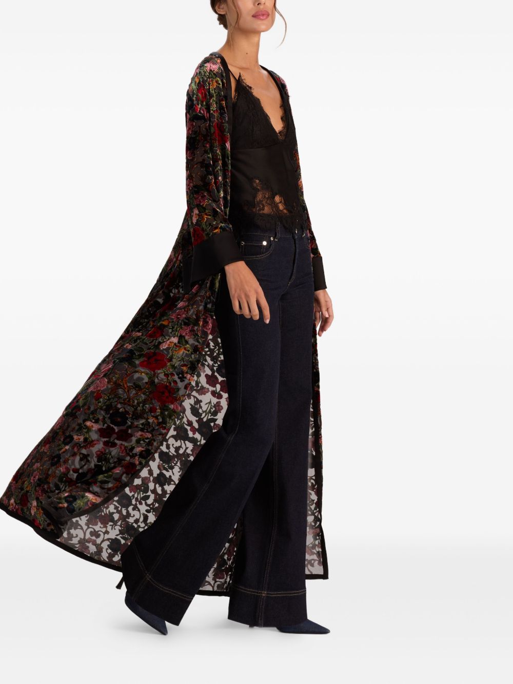 Alice + Olivia Floral Print Belted Long Sleeve Dress Black