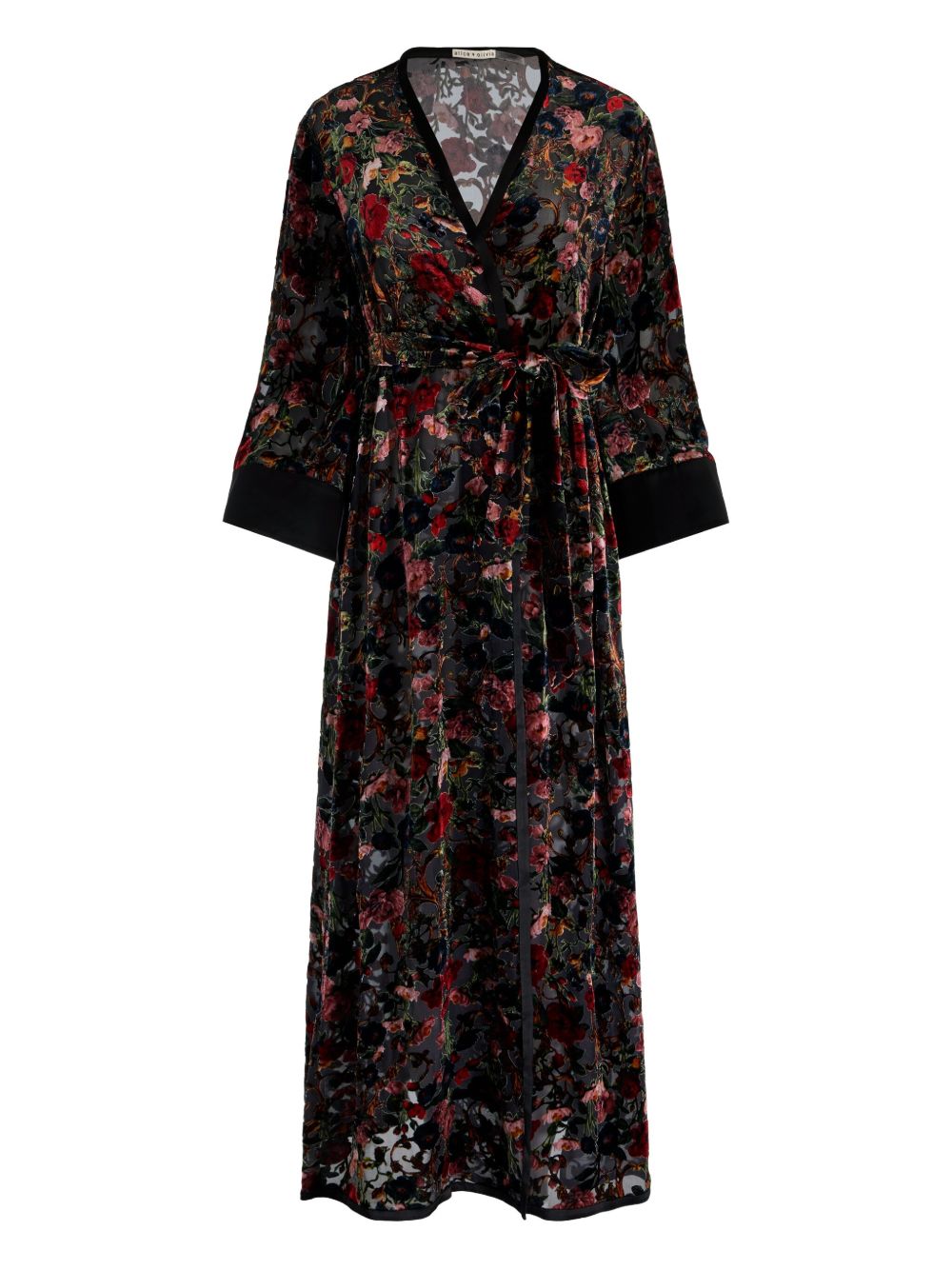 Alice + Olivia Floral Print Belted Long Sleeve Dress Black