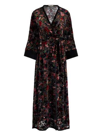 Alice + Olivia Floral Print Belted Long Sleeve Dress Black