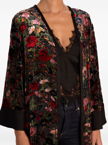 Alice + Olivia Floral Print Belted Long Sleeve Dress Black