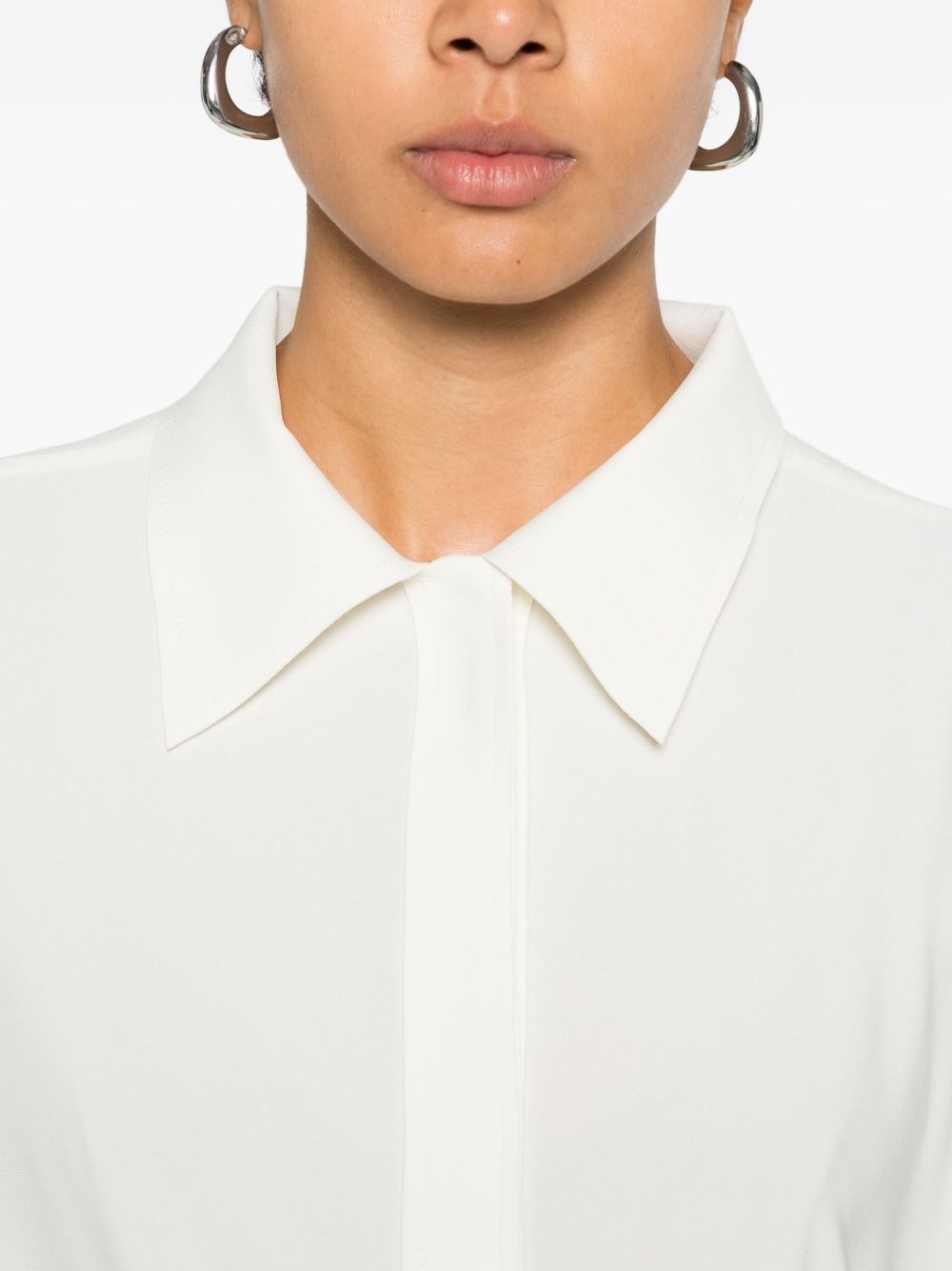 Norma Kamali Buttoned Jersey Long Sleeve Shirt White