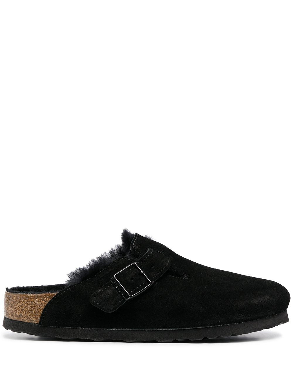 Birkenstock Boston Shearling Suede Slippers Black