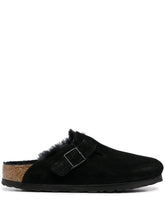 Birkenstock Boston Shearling Suede Slippers Black