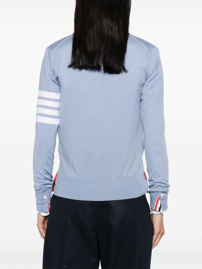 Thom Browne Virgin Wool Cardigan in Clear Blue with V-Neck and Button Fastening Clear Blue