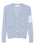Thom Browne Virgin Wool Cardigan in Clear Blue with V-Neck and Button Fastening Clear Blue