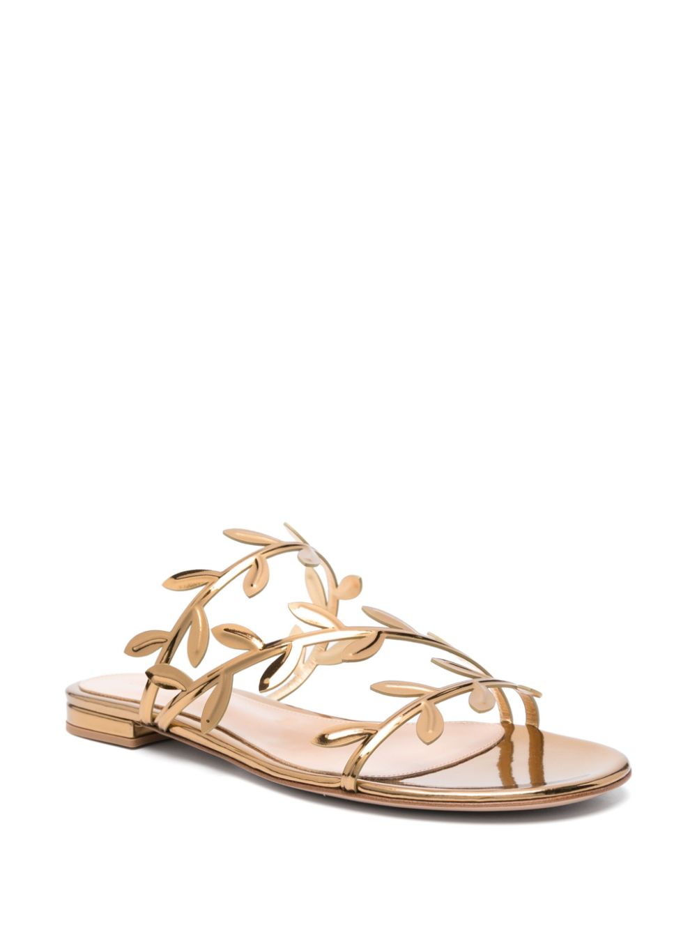 Gianvito Rossi Flavia Patent Leather Leaf-Motif Flat Sandals Golden