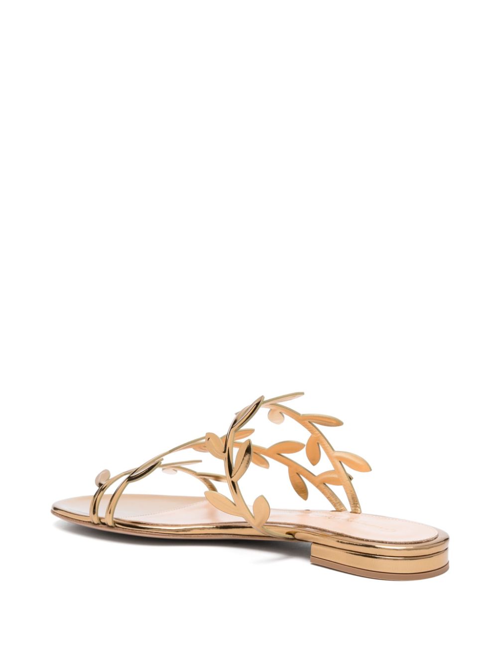 Gianvito Rossi Flavia Patent Leather Leaf-Motif Flat Sandals Golden