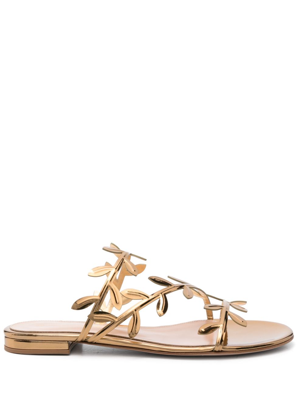 Gianvito Rossi Flavia Patent Leather Leaf-Motif Flat Sandals Golden