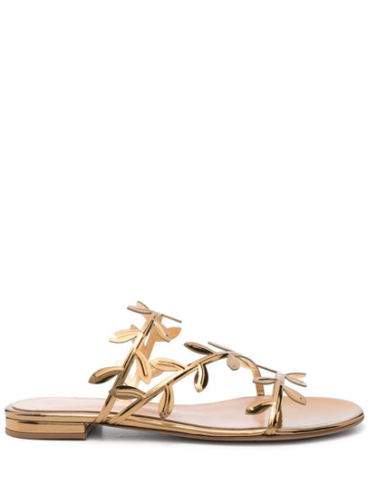 Gianvito Rossi Flavia Patent Leather Leaf-Motif Flat Sandals Golden
