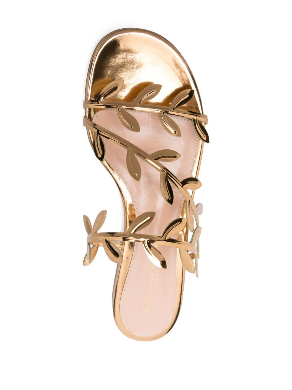 Gianvito Rossi Flavia Patent Leather Leaf-Motif Flat Sandals Golden