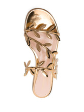 Gianvito Rossi Flavia Patent Leather Leaf-Motif Flat Sandals Golden