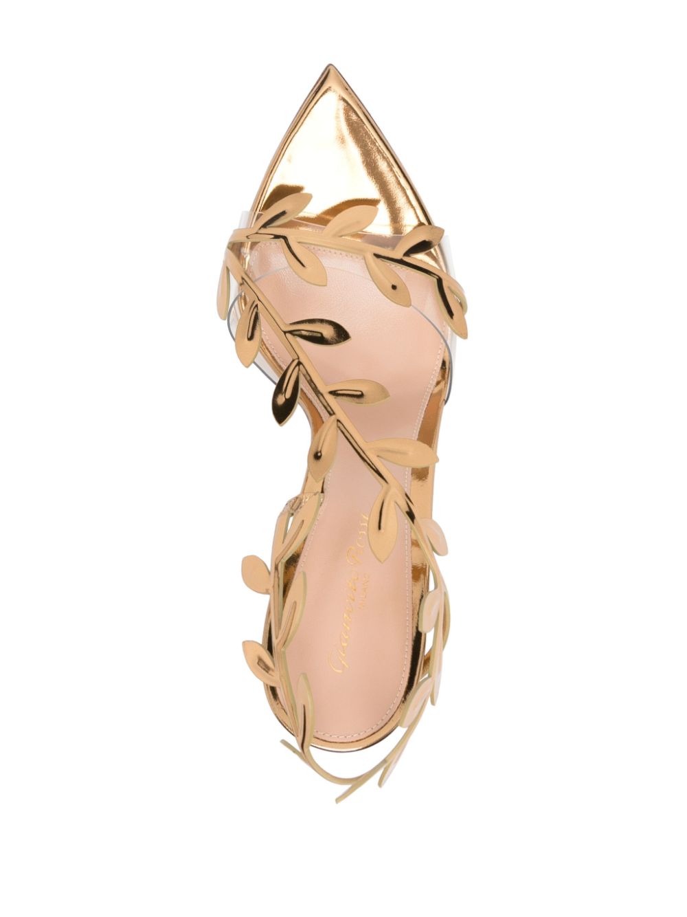 Gianvito Rossi Flavia Leaf-Motif Metallic Leather Sandals Golden
