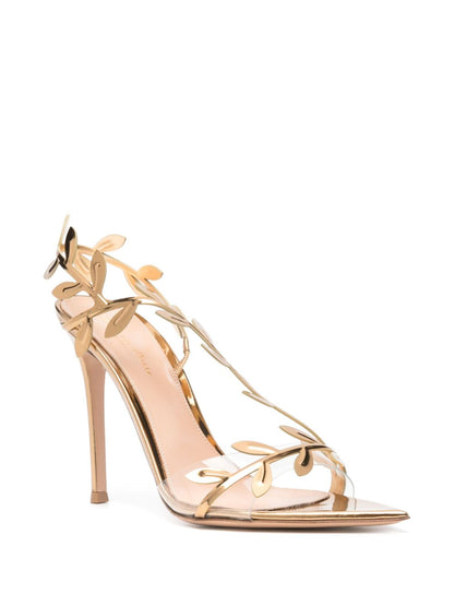 Gianvito Rossi Flavia Leaf-Motif Metallic Leather Sandals Golden