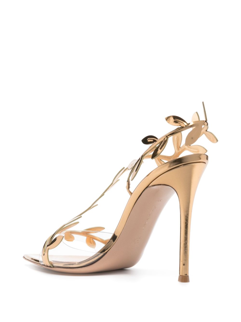 Gianvito Rossi Flavia Leaf-Motif Metallic Leather Sandals Golden