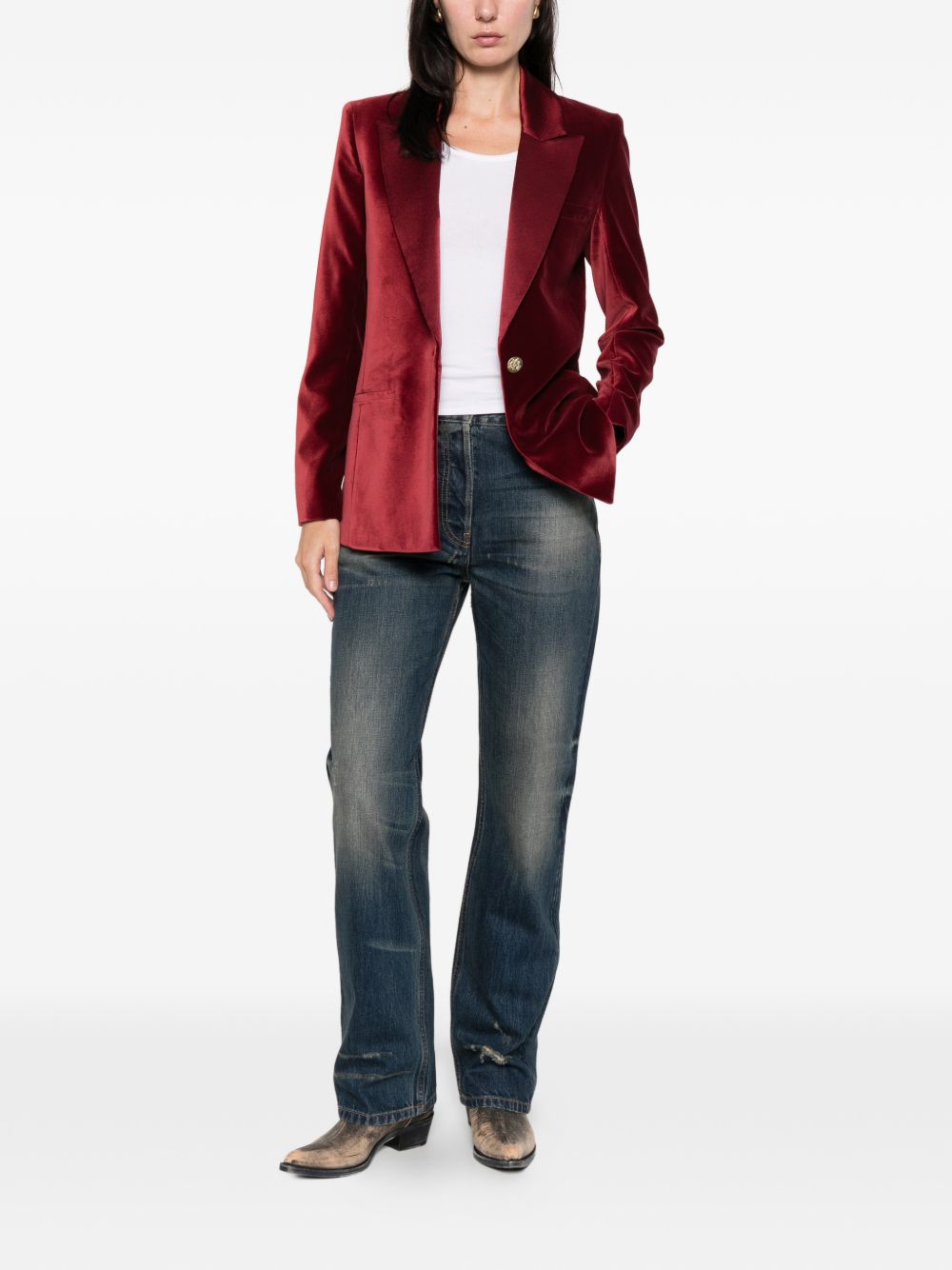 Alice + Olivia Single-Breasted Wool-Blend Bordeaux Jacket Bordeaux