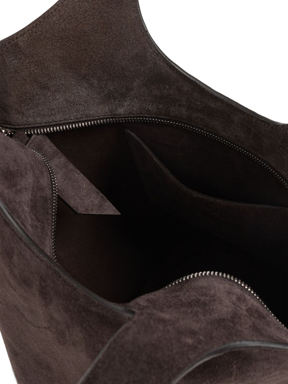The Attico Scoop Medium Calf Suede Shoulder Bag Dark Brown