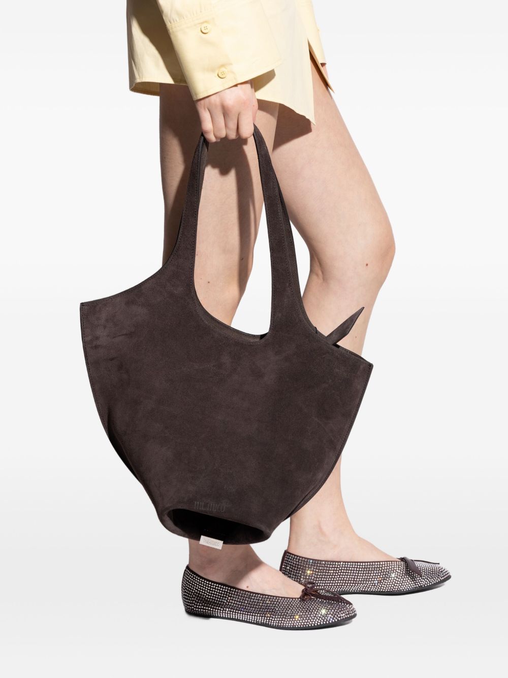 The Attico Scoop Medium Calf Suede Shoulder Bag Dark Brown
