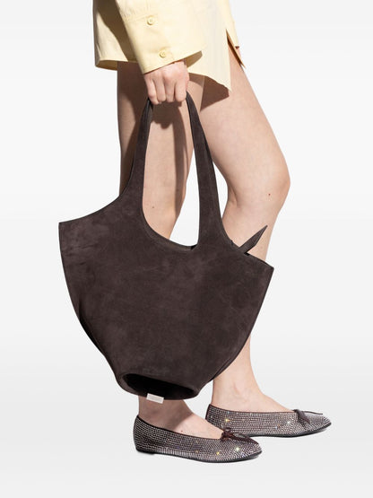 The Attico Scoop Medium Calf Suede Shoulder Bag Dark Brown