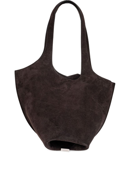The Attico Scoop Medium Calf Suede Shoulder Bag Dark Brown