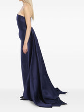 Solace London Imani Navy Maxi Dress with Double Train and Back Slit Blue