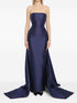 Solace London Imani Navy Maxi Dress with Double Train and Back Slit Blue