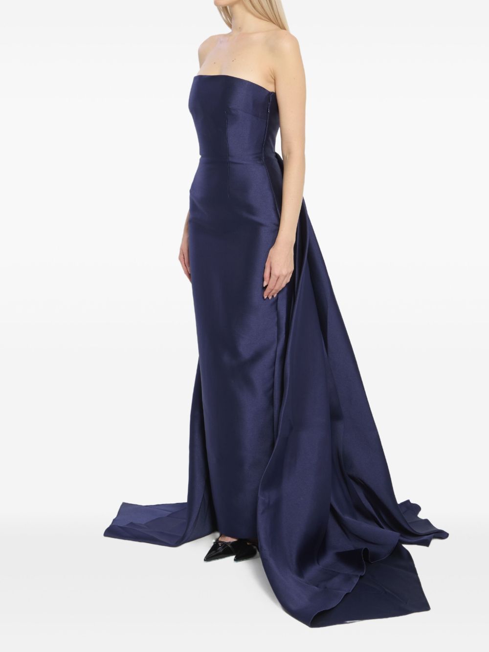 Solace London Imani Navy Maxi Dress with Double Train and Back Slit Blue