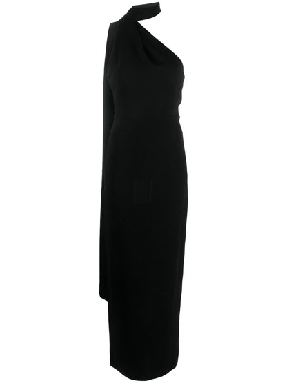 Solace London Demi One-Shoulder Crossover Maxi Dress Black