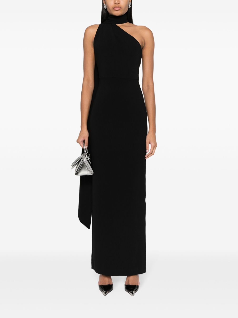 Solace London Demi One-Shoulder Crossover Maxi Dress Black