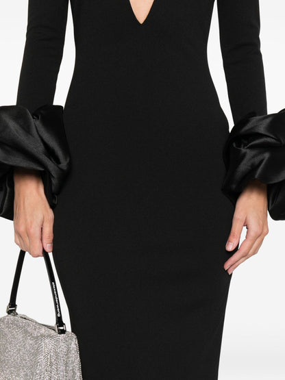 Solace London Valerie V-Neck Midi Dress With Ruffled Cuffs Black