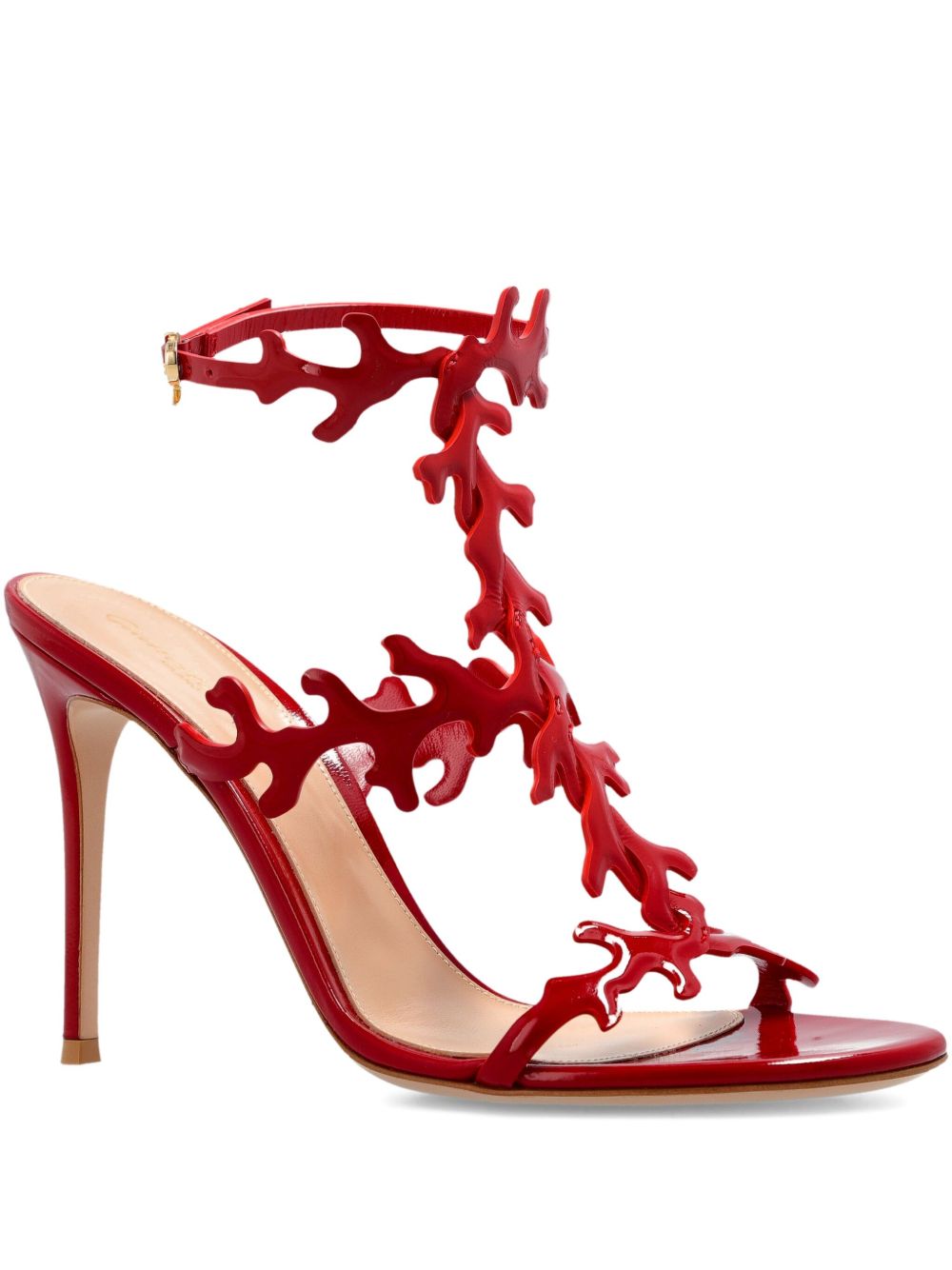 Gianvito Rossi Cut-Out Nappa Leather Red Sandals with Ankle Strap and Stiletto Heel Red