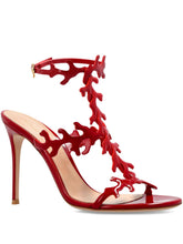 Gianvito Rossi Cut-Out Nappa Leather Red Sandals with Ankle Strap and Stiletto Heel Red