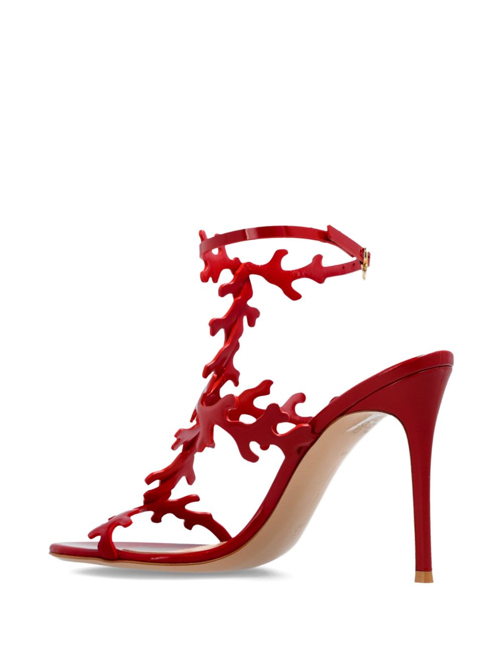 Gianvito Rossi Cut-Out Nappa Leather Red Sandals with Ankle Strap and Stiletto Heel Red
