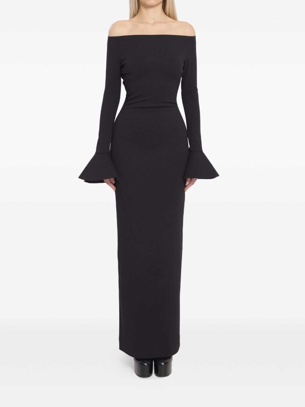 Solace London Anica Black Flared Cuff Maxi Dress Black
