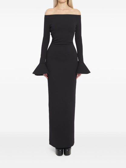 Solace London Anica Black Flared Cuff Maxi Dress Black