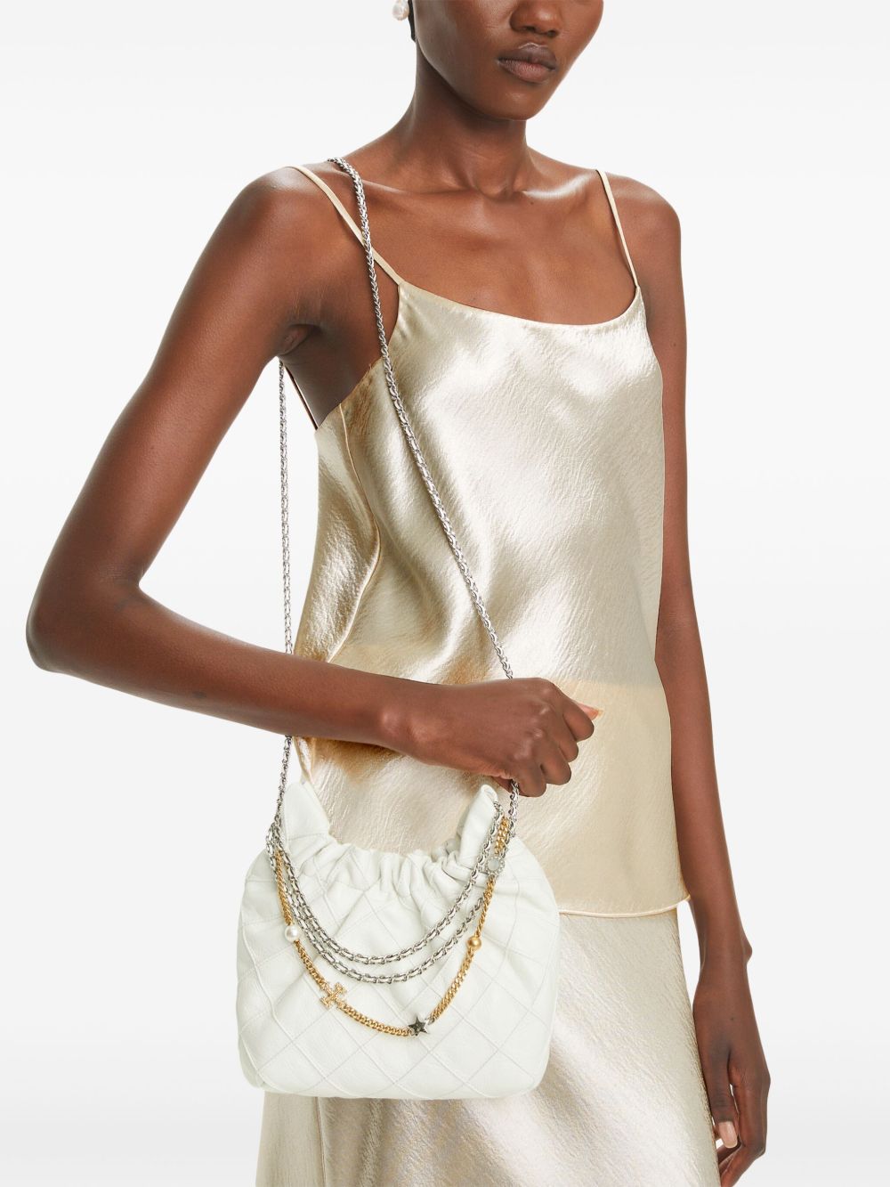 Tory Burch Fleming Mini Leather Hobo Bag White