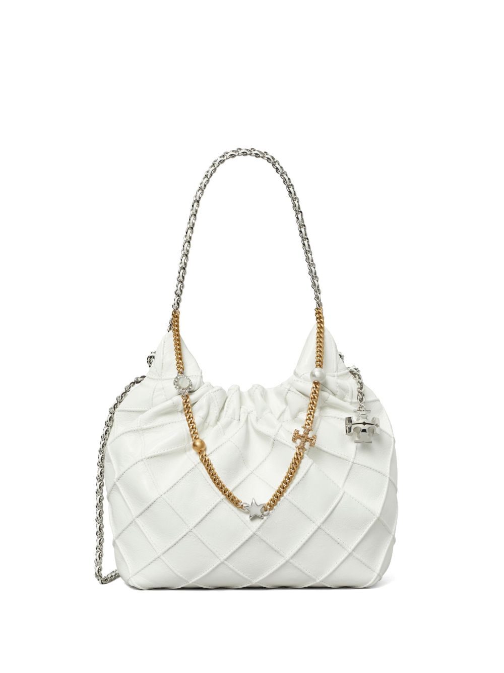Tory Burch Fleming Mini Leather Hobo Bag White