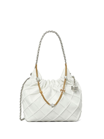 Tory Burch Fleming Mini Leather Hobo Bag White