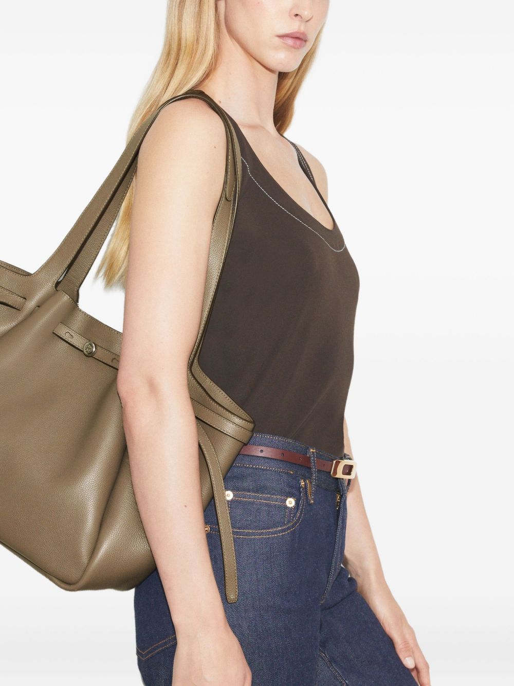 Tory Burch Romy Leather Tote Bag Dove Grey