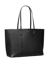 Tory Burch Perry Medium Embossed Logo Leather Tote Black
