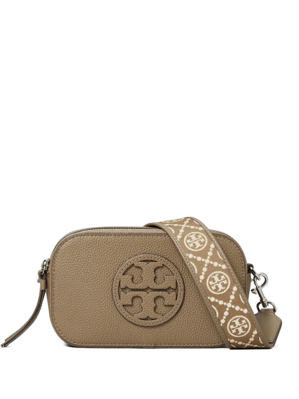 Tory Burch Miller Mini Embossed Logo Leather Crossbody Bag Dove Grey