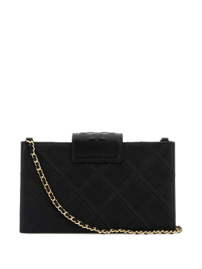 Tory Burch Fleming Quilted Leather Chain Clutch Black