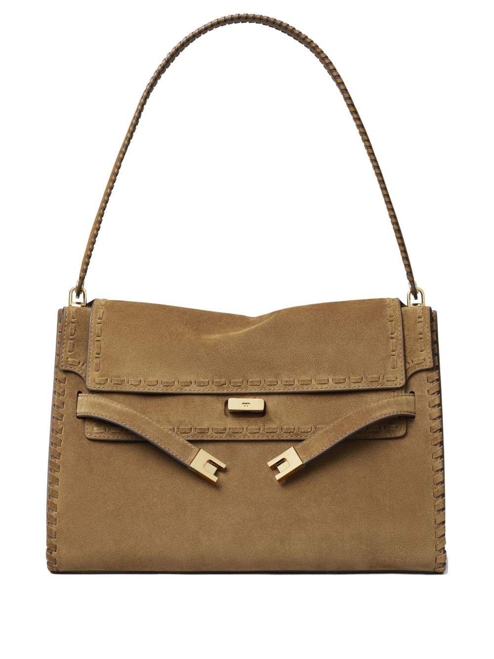 Tory Burch Lee Radziwill Suede and Nappa Leather Shoulder Bag Light Brown