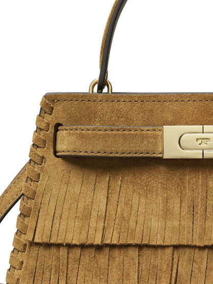 Tory Burch Lee Radziwill Mini Suede Bag with Fringe Light Brown